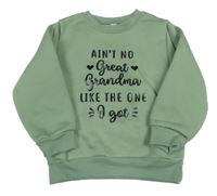 Khaki tepláková mikina s nápismi a srdiečkami