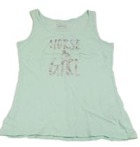 Mátový melírovaný top s nápisy a koníkem STEEDS