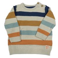 Světlebéžovo-pruhovaný melírovaný sveter s nášivkou F&F