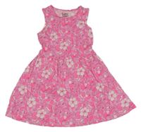 Růžovofialové šaty s kvetmi a lístečky C&A