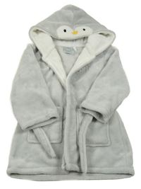 Světlešedo-bílý plyšový župan s kapucí - tučňáček