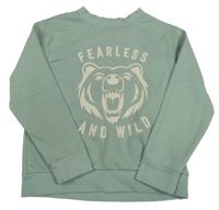 Olivovošedá mikina s medvedíkom a nápismi ORCHESTRA