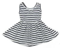 Bielo-tmavomodré pruhované šaty s mašlou