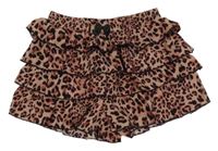 Starorůžovo-čierne vzorované vrstvené sukňové kraťasy s mašlou SHEIN