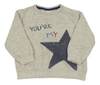 Bílo-tmavomodrá melírovaná mikina s hvězdou a nápisy Zara