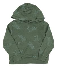 Khaki mikina s dinosaurami a vreckom a kapucňou H&M