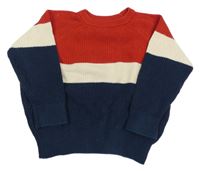 Červeno-smetanovo-tmavomodrý rebrovaný oversize sveter H&M