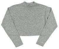 Sivé melírované úpletové crop tričko so stojačikom New Look