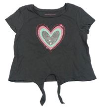 Antracitové crop tričko se srdcem z flitrů Primark