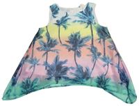 Žlto-ružovo-zelený šifónový asymetrický top s palmami H&M