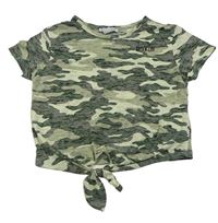 Zelenkavo-tmavosivé army crop tričko s nápisom Primark