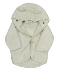 Bílá chlupatá propínací mikina s kapucí s oušky H&M