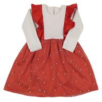 Bielo-červené šaty s perlami a volánikmi