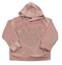 Staroružová plyšová mikina s kamienkami a kapucňou