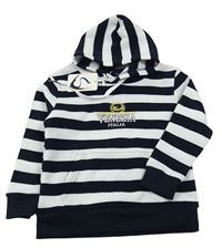 Nové - Tmavomodro-biela pruhovaná mikina s výšivkou a kapucňou