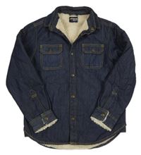 Tmavomodrá rifľová zateplená košeľová bunda Next