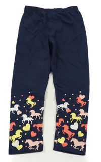 Tmavomodré teplé legíny s koňmi a srdíčky Topolino