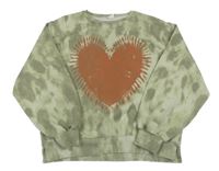 Zelenošedo-khaki batikovaná mikina so srdcem Zara