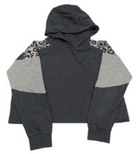 Tmavošedo-šedo-vzorovaná crop mikina s kapucí Next