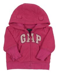 Fuchsiová fleecová propínací mikina s logem a kapucí GAP