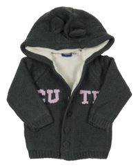 Antracitový zateplený prepínaci sveter s nápisom a kapucňou Lupilu