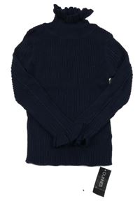 Nové - Tmavomodrý rebrovaný sveter s rolákom Dunnes