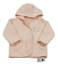 Nové - Růžová melírovaná prošívaná propínací mikina s králíkem a kapucí St. Bernard