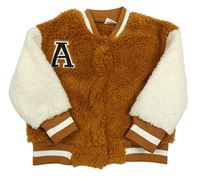 Hnedo-smotanová chlpatá baseballová mikina s písmenem Shein