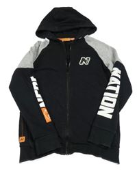 Černo-šedá propínací mikina s nášivkou a kapucí - Nerf