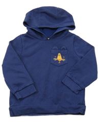 Tmavomodrá rebrovaná mikina s vreckom s tigrom a kapucňou Pep&Co