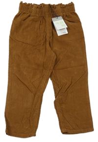 Nové - Hnědé manšestrové paper bag kalhoty Primark