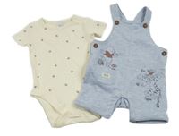 Nové - 2set - Světlemodré melírované teplákové laclové kraťasy s Púem a Tygrem + krémové body s včelami Disney