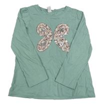 Zelené tričko s motýlem z květin a flitrů Topolino