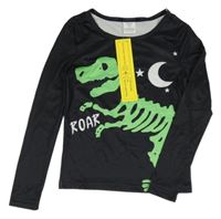 Nové - Čierne tričko s kostrou dinosaura Shein