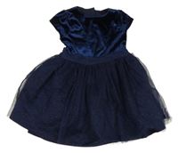 Tmavomodré sametovo/tylové šaty M&S