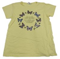 Žlté tričko s motýly a nápisom Page One Young