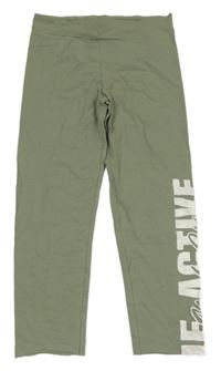 Khaki crop legíny s nápisem