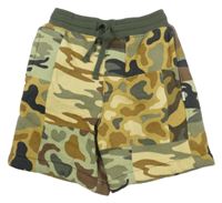 Pískovo-zeleno-čierne army teplákové kraťasy