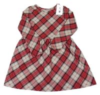 Nové - Červeno-béžovo-čierne kockované bavlnené šaty H&M