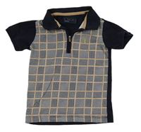 Tmavomodro-béžové kostkované polo tričko Next