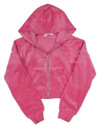Ružová zamatová prepínaci crop mikina s kapucňou H&M