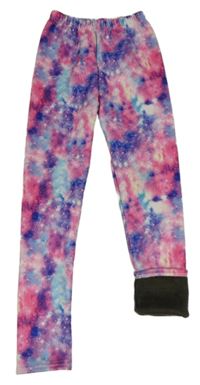 Ružovo-modré vzorované zateplené legíny