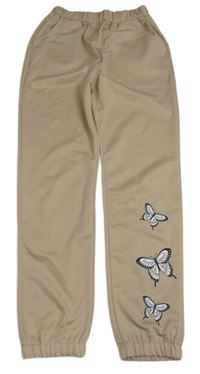 Béžové ľahké cuff nohavice s motýlikmi Shein