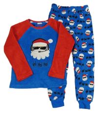 Modro-červené chlupaté pyžamo se Santou Primark