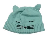 Zelená pletená podšitá čepice s ušima - kočka Next