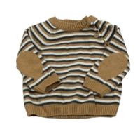 Hnědo-bílo-šedý pruhovaný lehký svetr Tu