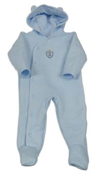 Světlemodrá vzorovaná tepláková kombinéza s výšivkou a kapucí 