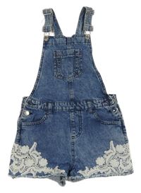 Modré laclové riflové kraťasy s bílou krajkou Denim Co.