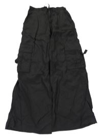 Černé šusťákové široké kalhoty s kapsami H&M