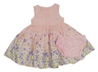 2 set - světlerůžovo-modré květované šaty + kalhotky pod šaty Mothercare